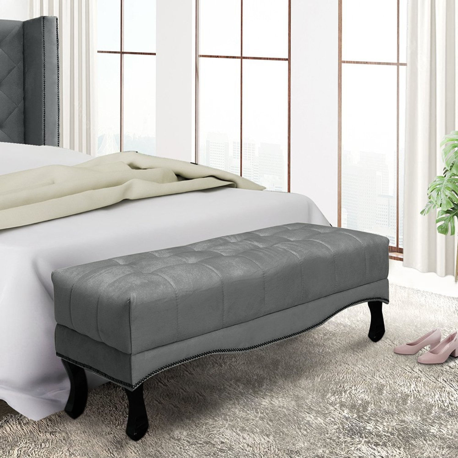 Calçadeira Recamier King Vicenza Spezzia Decor Cinza