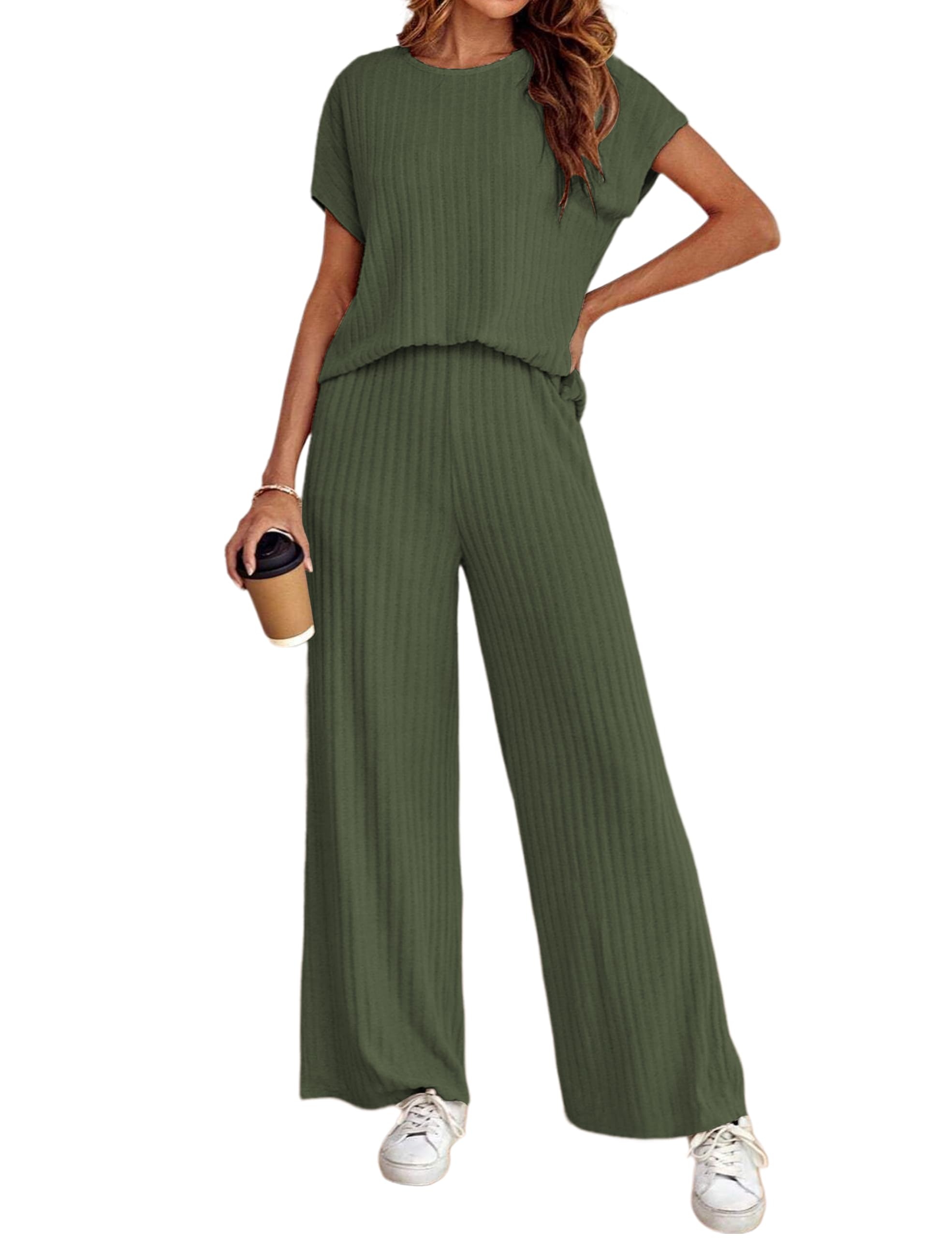 Outfit Ltscnrm Feminino, Suéter De Malha De Crochê E Calças Largas