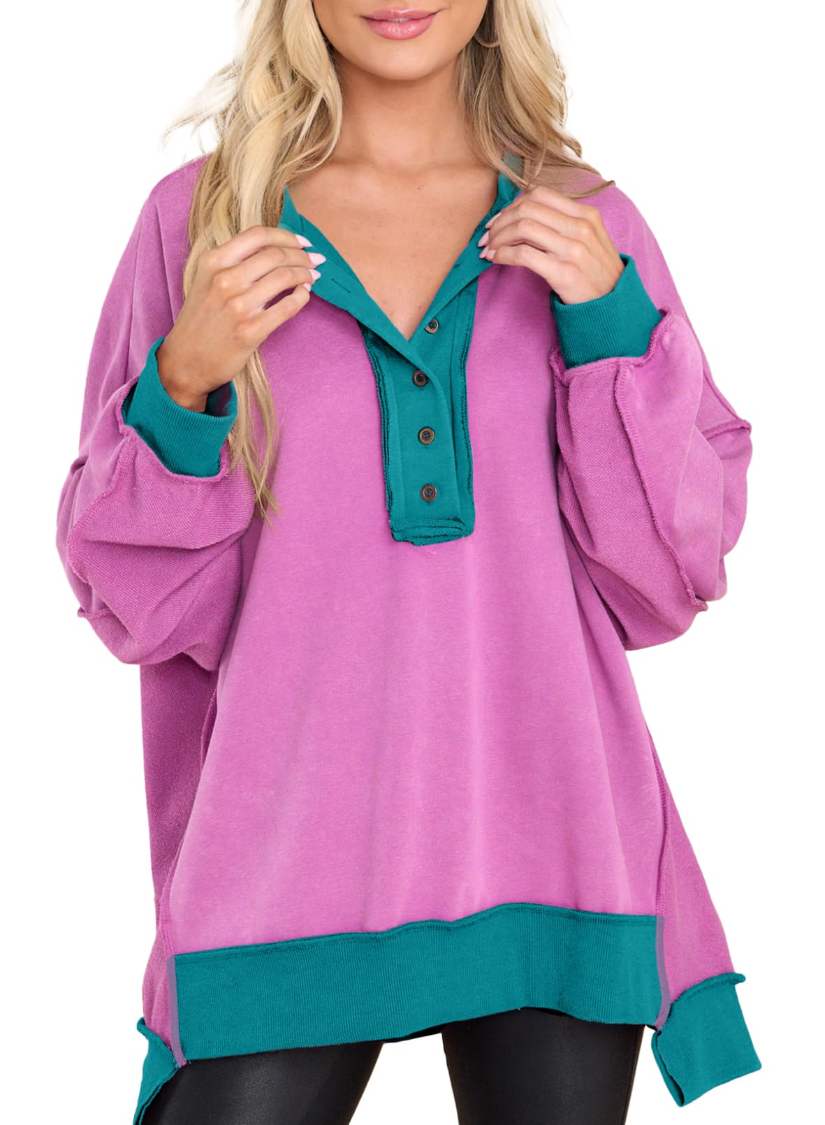 Moletom Alvaq Oversized Para Mulheres Outono Inverno 2024 Roxo