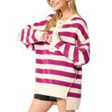 Suéter Feminino Listrado Com Botões Henley Red Da Internos