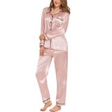 Conjunto De Pijamas Feminino Swomog, Seda, Cetim, Com Botões, Rosa Blush