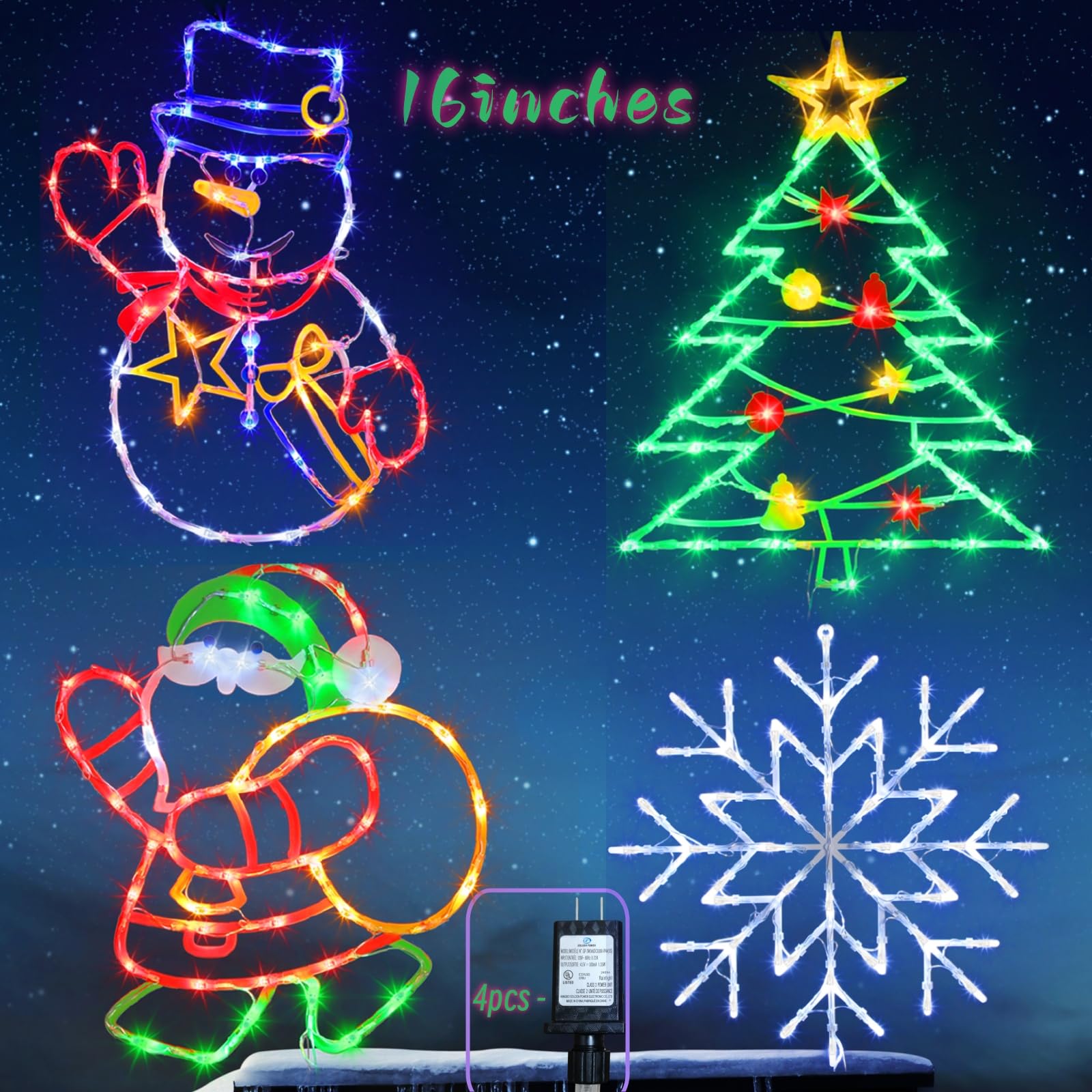 Luzes De Silhueta De Janela De Natal Trwymz 16", Pacote Com 4