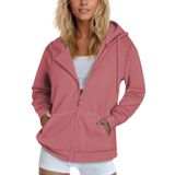 Jaqueta De Moletom Feminina Com Capuz Smeng Rosa Com Zíper Completo 2gg