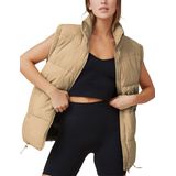 Jaqueta Acolchoada Feminina Puffer Vest Athlisan, Gola Alta, Cáqui
