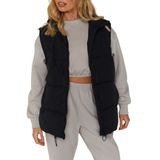 Jaqueta Acolchoada Feminina Puffer Vest Athlisan, Gola Alta, Preta