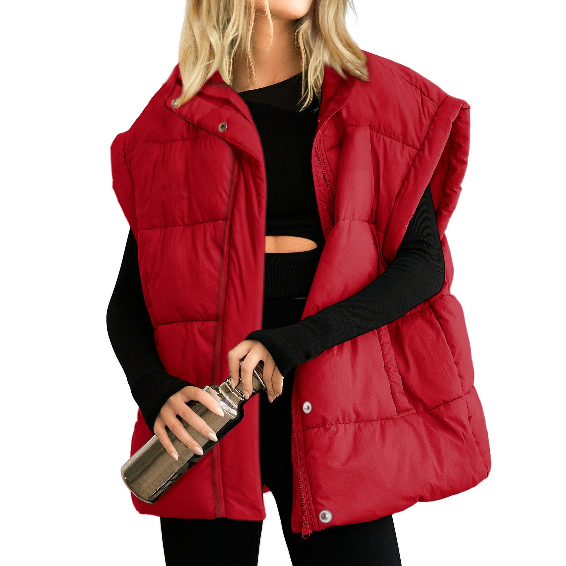Colete Puffer Songling Oversized Para Mulheres, Vermelho, Tamanho Xs
