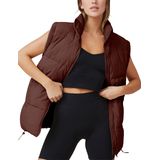 Jaqueta Acolchoada Feminina Puffer Vest Athlisan, Gola Alta, Marrom