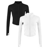 Jaqueta De Ioga Gihuo Feminina Cortada Com Zíper Completo, Leve, Preta E Branca