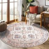 Tapete Area Jinchan Redondo 120 Cm Laranja Vintage Floral