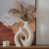 Vaso De Cerâmica Levvohd Xl Bege, Conjunto De 2 Decorações Modernas