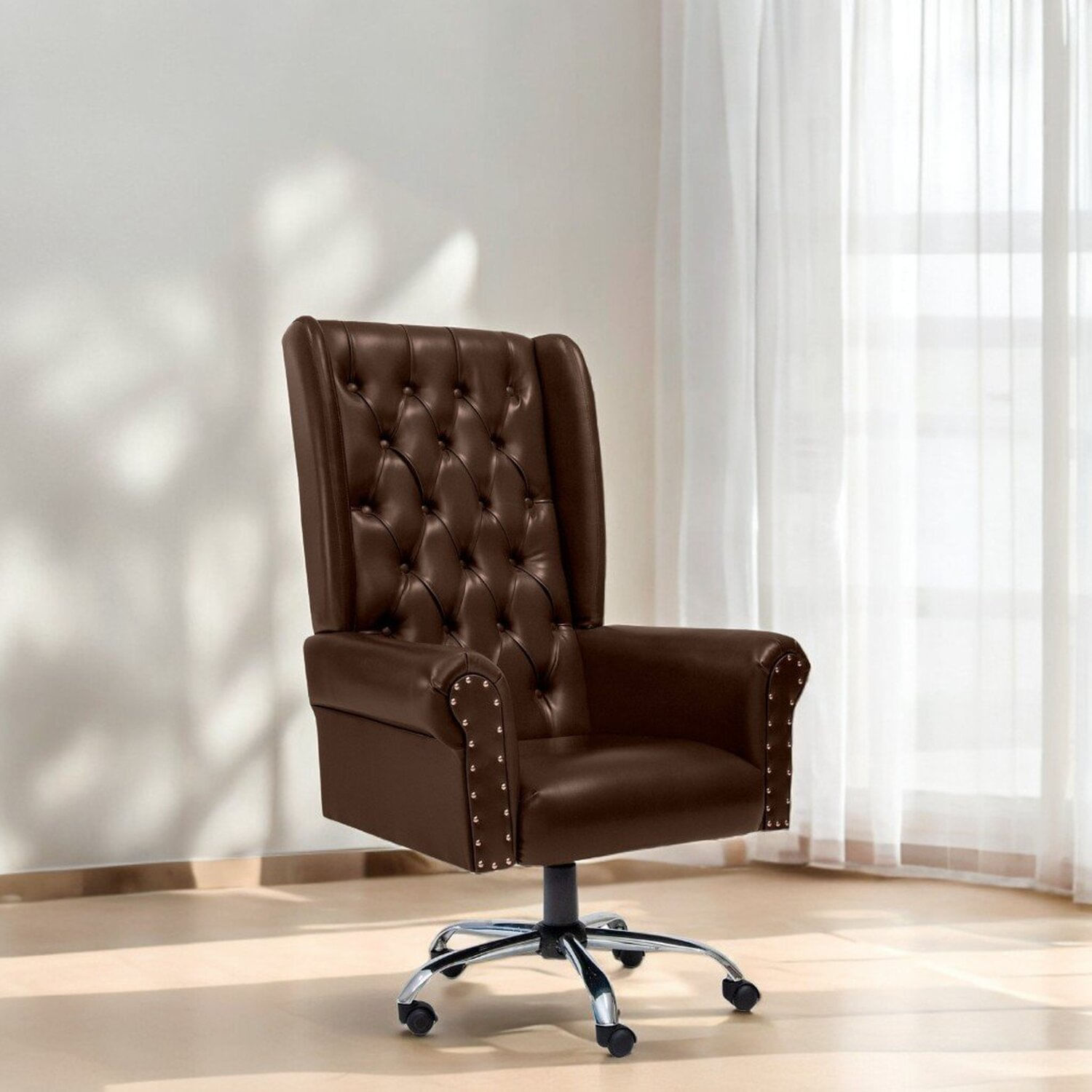 Poltrona Presidente Consul Chest Design Clássico Marrom Café