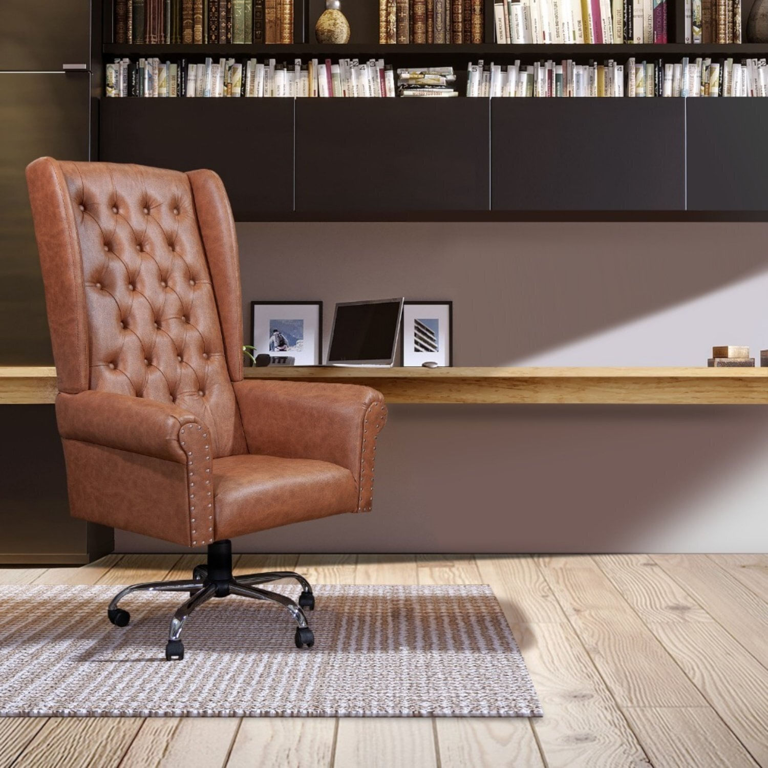 Poltrona Presidente Consul Chest Design Clássico Marrom Moca