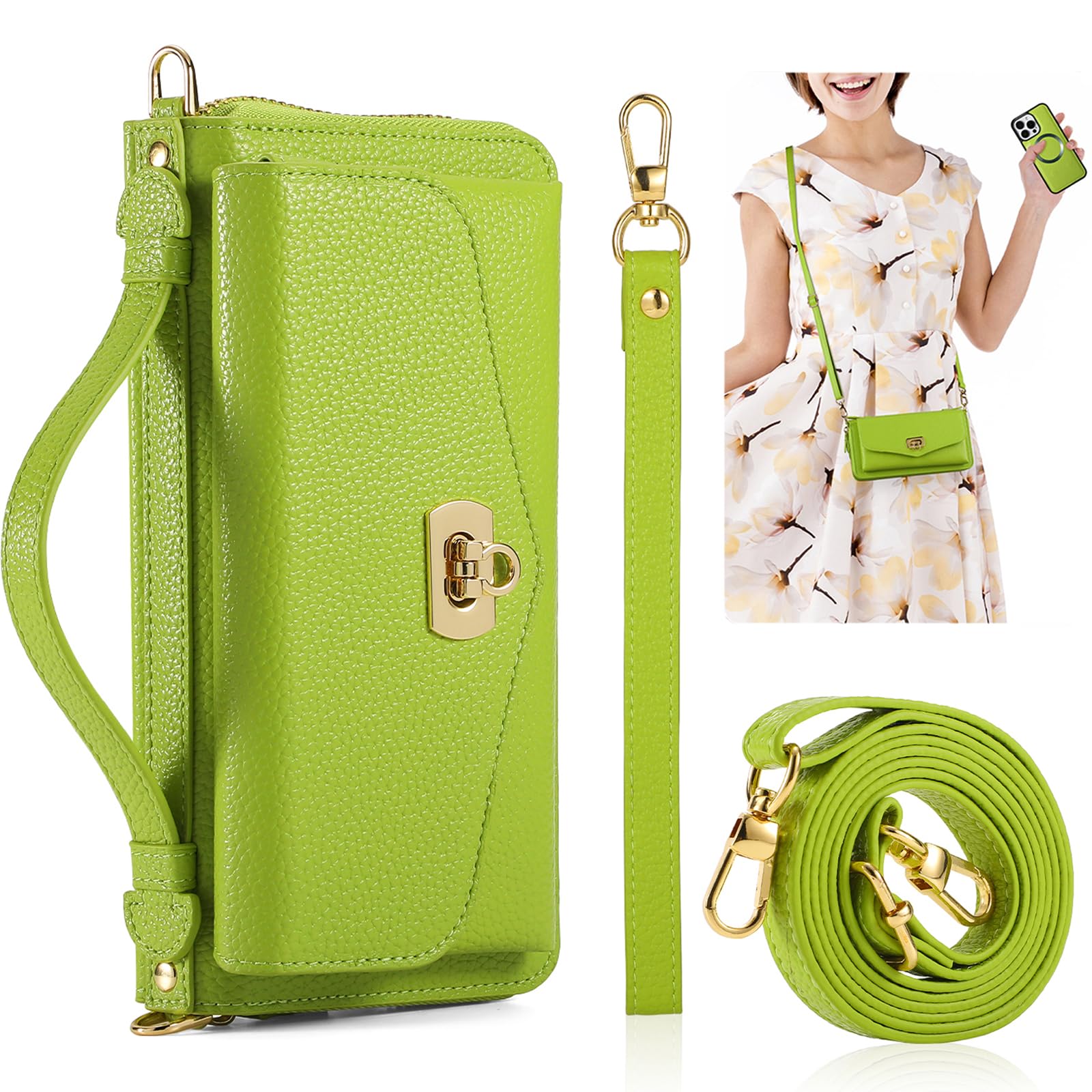 Capa Tipo Carteira Reeginch Para Iphone 15 Pro Max Com Rfid Verde