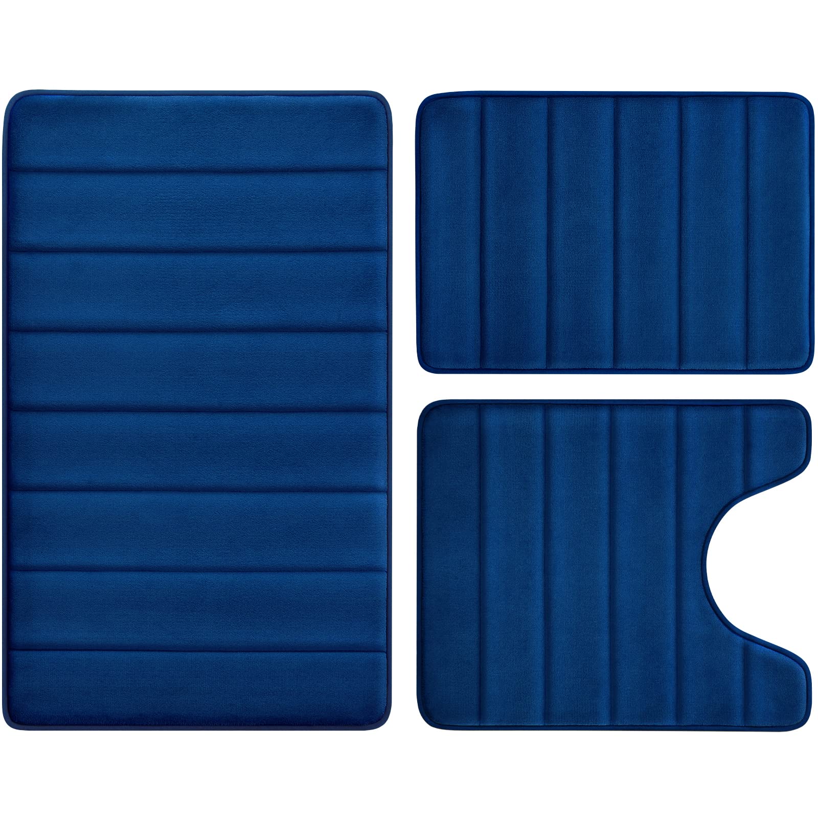 Conjunto De Tapetes De Banheiro Bysure Navy Blue Memory Foam De 3 Peças