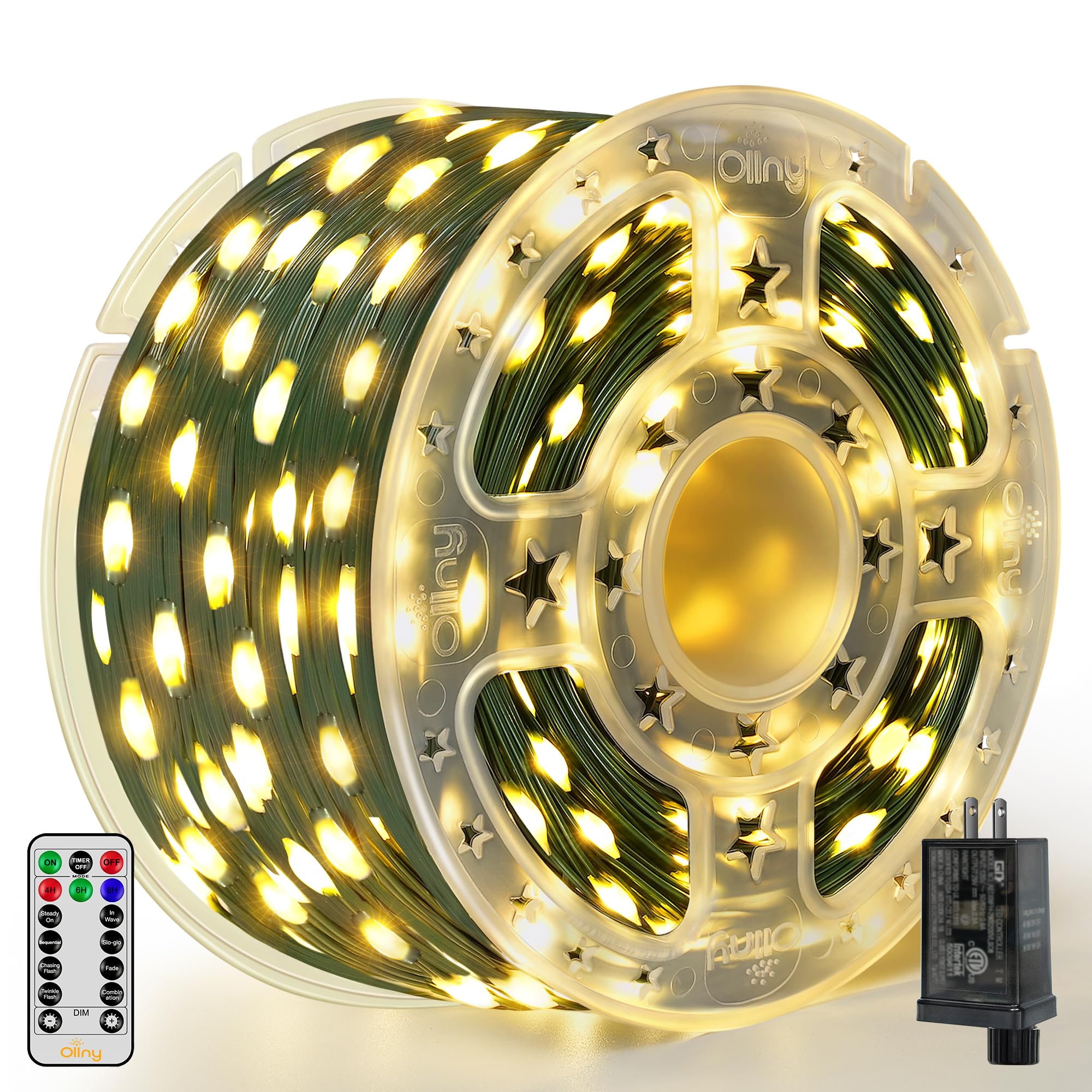 Luzes De Natal Ollny 1000 Led 100m Ip67 Impermeáveis Brancas Quentes