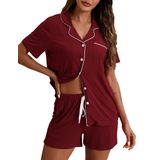 Conjunto De Pijama Feminino Zmj, 2 Peças, Lounge, Manga Curta, Vinho Tinto M