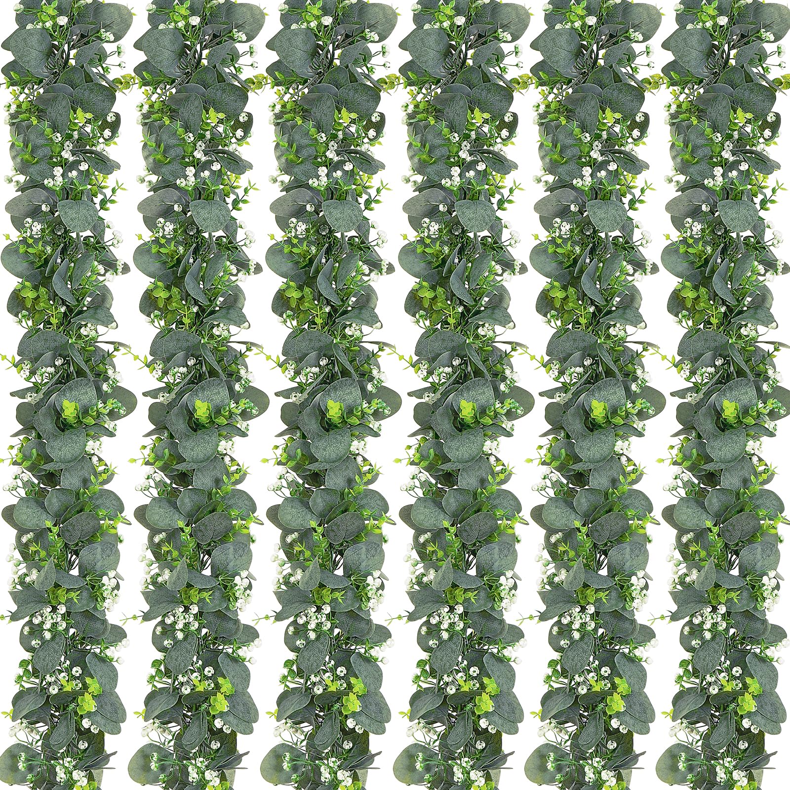 Artificial Eucalyptus Garland Dolicer, 6 Pacotes De 1,8 M Com Sementes Brancas