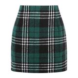 Saia Kinghua Green 01 Tartan De Lã Xadrez De Cintura Alta Feminina