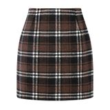 Saia Feminina Kinghua, Xadrez De Lã, Mini, Outono E Inverno, Cintura Alta