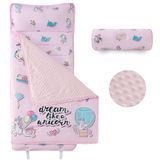 Tapete De Soneca Infantil Com Design De Enrolar Algas De Abelha Com Travesseiro Removível Rosa