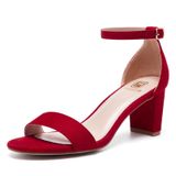 Sandálias Femininas Fw Fran Willor, Bico Aberto, Saltos Vermelhos Baixos E Grossos