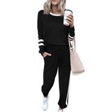 Roupa Feminina Prettygarden, 2 Peças, Lounge, Listrada, Preta