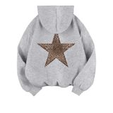 Moletom Feminino Com Capuz Milumia Com Estampa De Estrela De Leopardo Cinza Claro