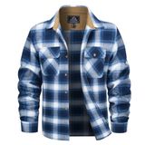 Camisa De Flanela Magcomsen Masculina Com Botões Azul E Algodão Branco