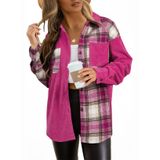 Camisa Feminina Elegante De Veludo Cotelê De Manga Comprida, Bloco Colorido