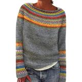 Suéter Feminino Dmoyala Fair Isle Colorido Com Gola De Barco Plus Size