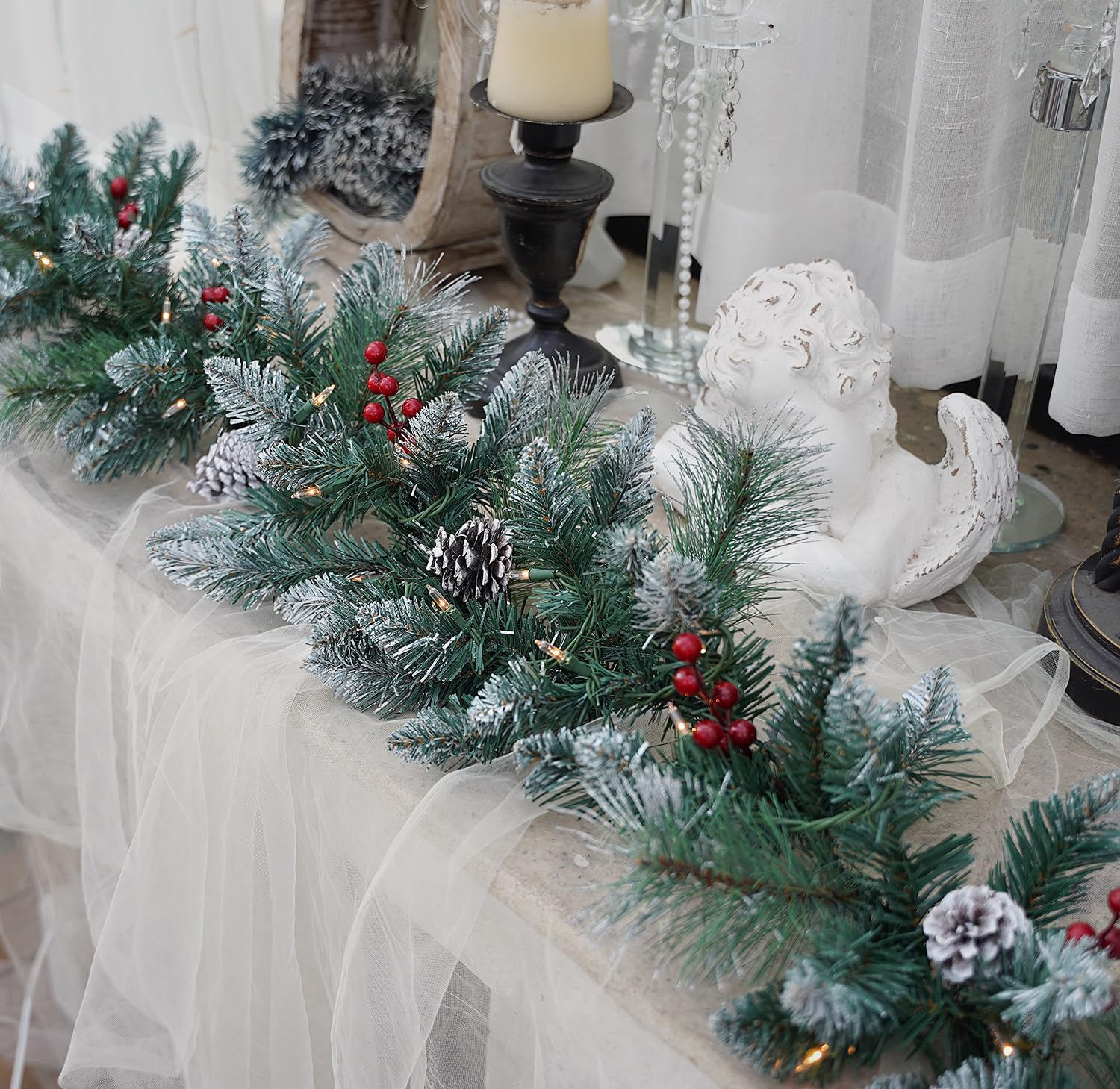 Guirlanda De Natal Hooylumee Floco De Neve Pré-iluminado De 9 Pés Com Luzes