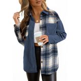 Camisa Feminina Elegante De Veludo Cotelê, Cor, Bloco De Cores, Azul Marinho