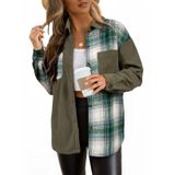 Camisa Feminina Elegante De Veludo Cotelê Xadrez Color Block Mist Green