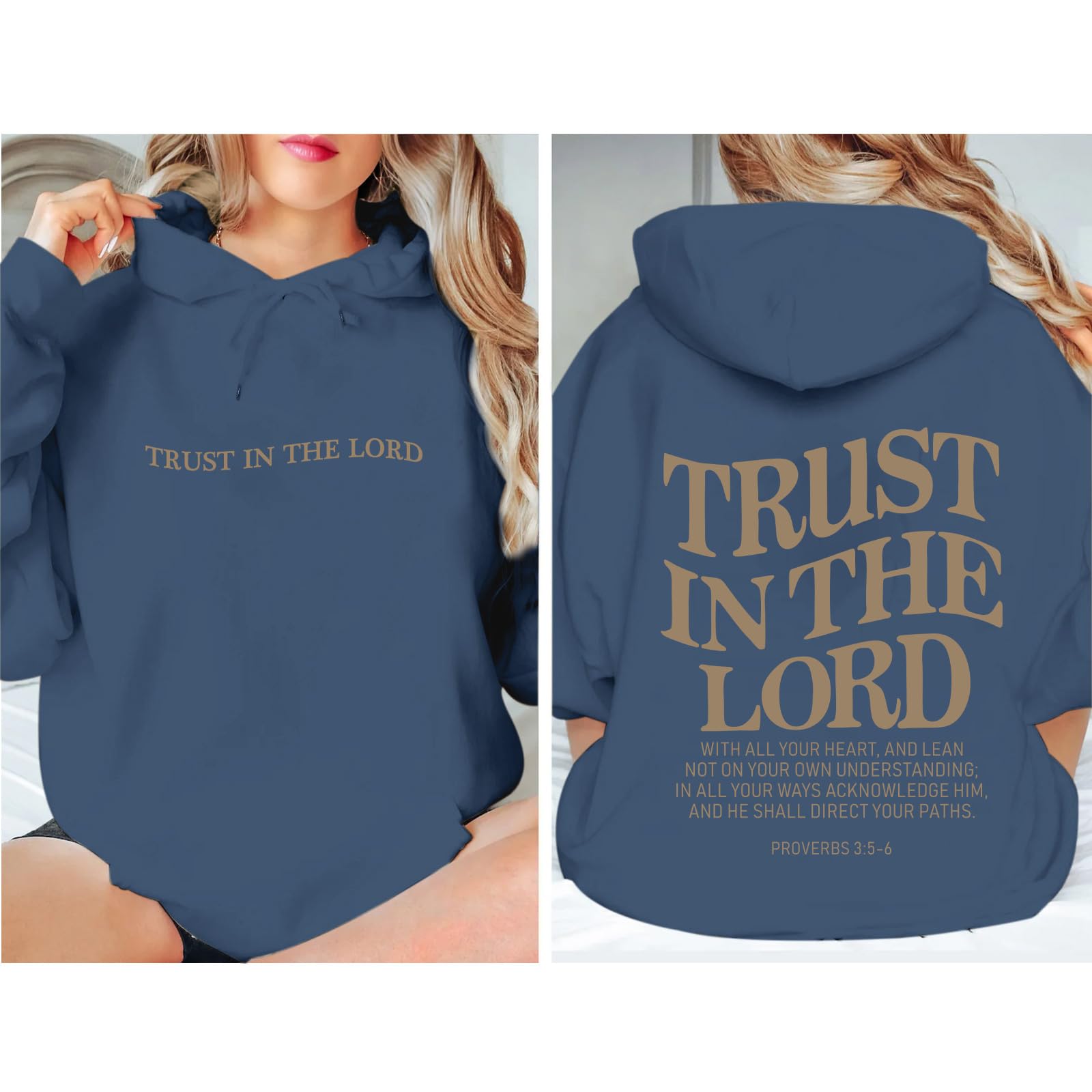 Moletom Cristão Feminino Trust In The Lord - Estampa Fé Com Capuz E Versículo Bíblico