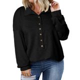 Blusa Feminina Eytino Plus Size De Outono, Manga Comprida, Tricotada, Preta, 1x