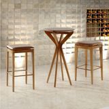 Conjunto Madeira Maciça Mesa Bistrô 60 Cm + 2 Banquetas Assento Estofado E Suporte Para Pés Freijó