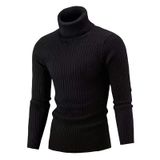 Suéter Masculino Qzh.duao, Gola Alta, Slim Fit, Poliéster Preto