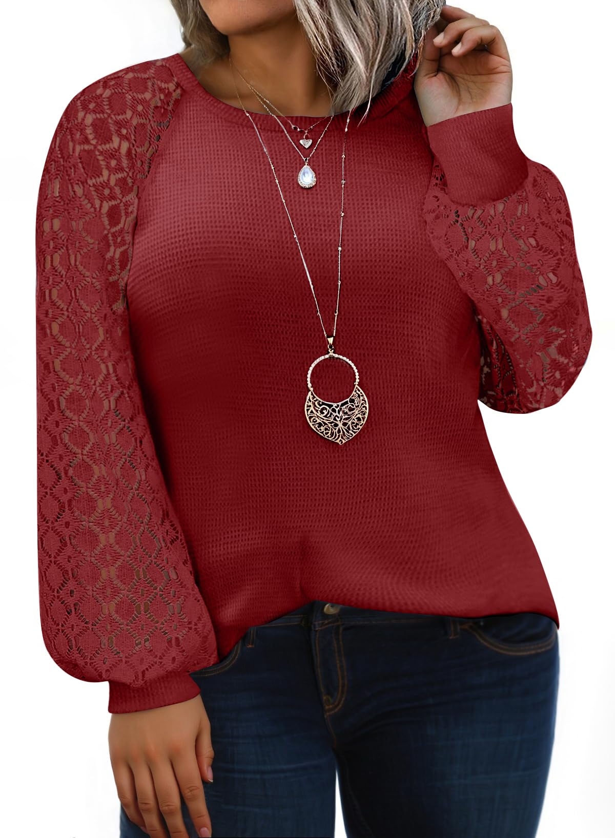 Camisa Feminina Eytino Plus Size De Renda De Manga Comprida Ruby 2x