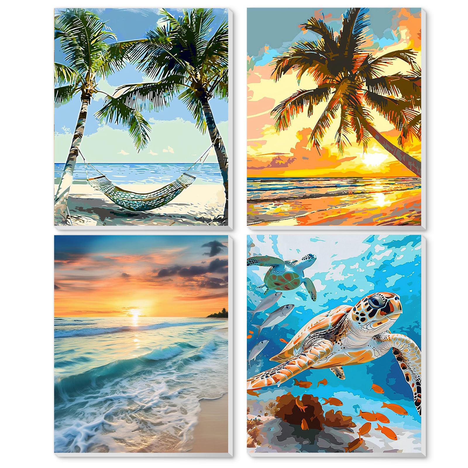 Kit Paint By Numbers Ninonly Beach Sea Turtle Com Cavalete E Moldura