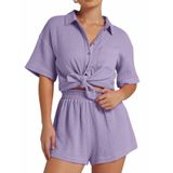 Conjunto De Pijama Feminino De Algodão E Linho Flygo, De 2 Peças, Roxo
