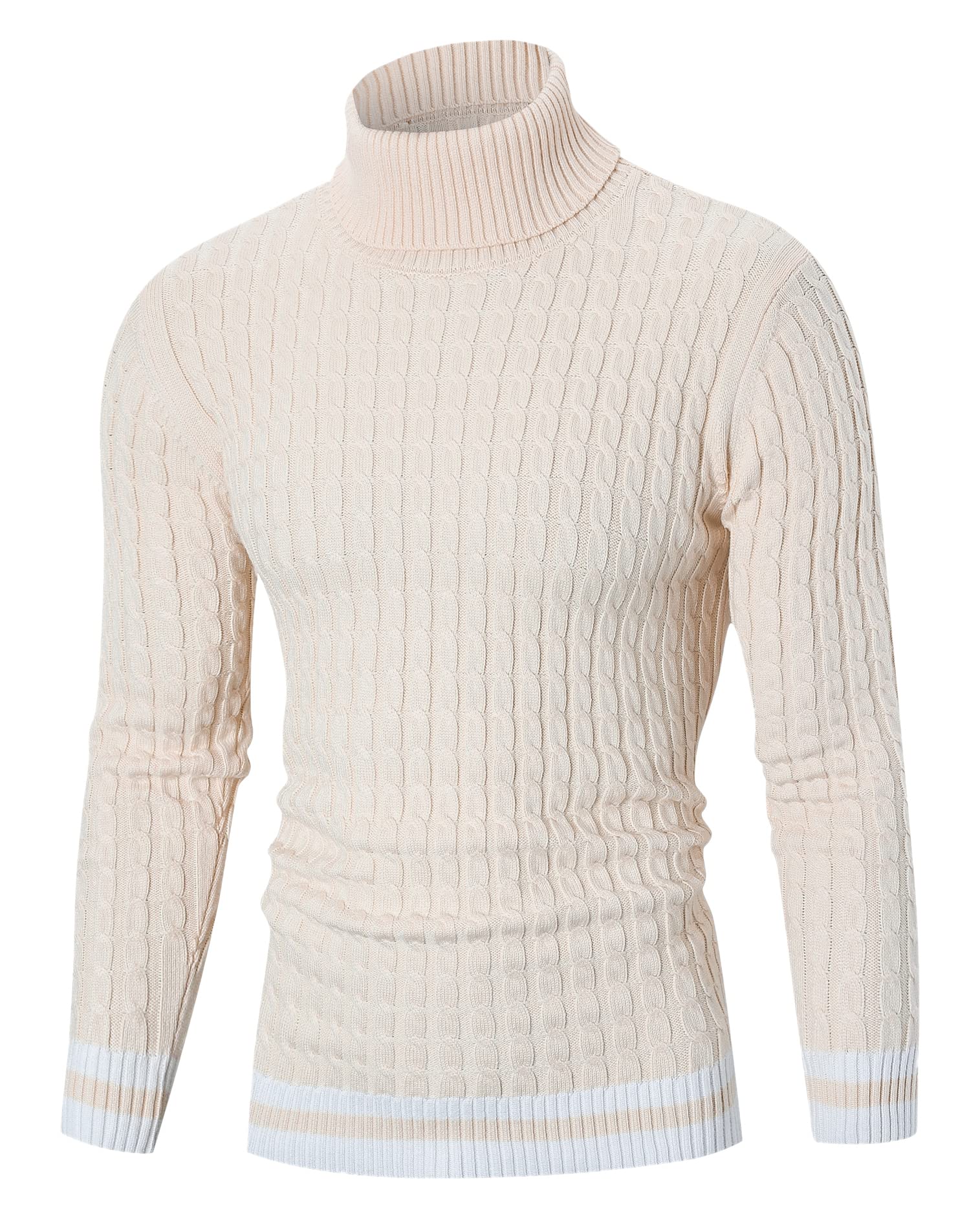 Suéter Masculino Qzh.duao, De Gola Alta, Listrado, Slim Fit, Bege, Xxl