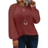 Camisa Feminina Eytino, Tamanho Grande, Gola Redonda, Renda, Manga Comprida, Vermelha