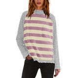Camisa Feminina Panadila, Manga Comprida, Listrada, Gola Alta, Roxa