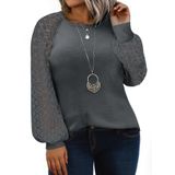 Camisa Feminina Eytino, Tamanho Grande, Gola Redonda, Renda, Manga Comprida, Cinza