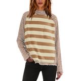 Camisa Feminina Panadila, Manga Comprida, Listrada, Gola Alta, Tamanho M