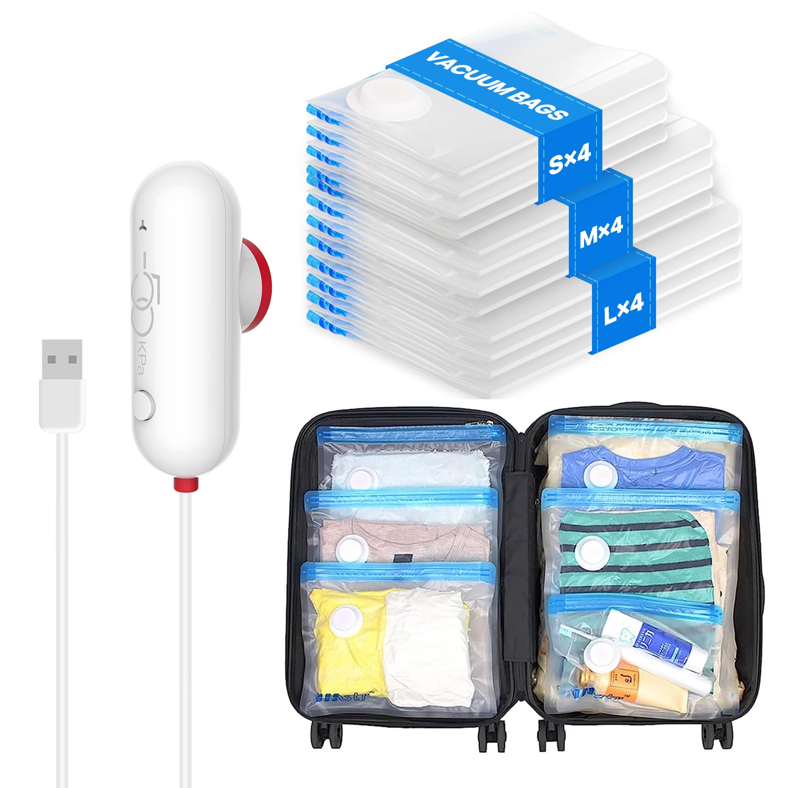 Sacos De Armazenamento A Vácuo Vmstr, Pacote Com 12 Unidades Com Bomba Usb, Tamanho De Viagem