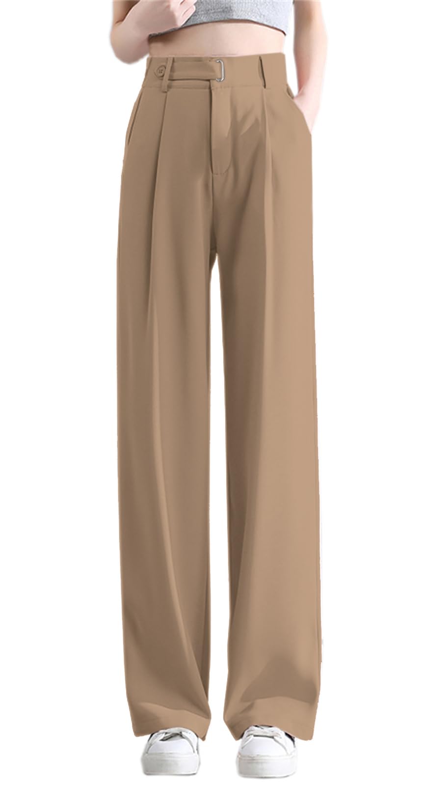 Calça Comprida De Perna Larga Betusline Para Mulheres Cáqui