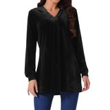 Top Seta T, Veludo Feminino, Decote Em V, Mangas Compridas, Preto, Tamanho P