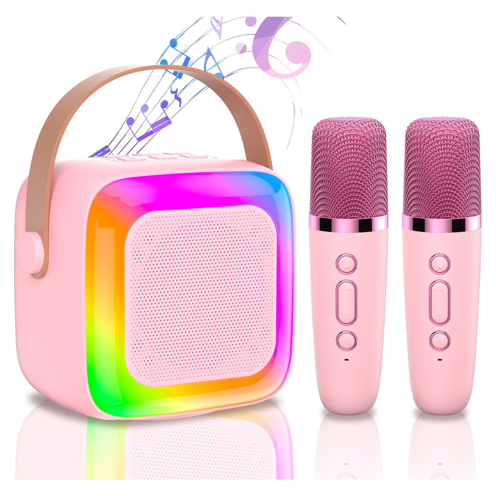 Máquina De Karaokê Taemvv Mini Com 2 Microfones Sem Fio Rosa