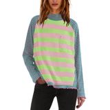 Camisa Feminina Panadila, Manga Comprida, Listrada, Gola Alta, Tamanho L